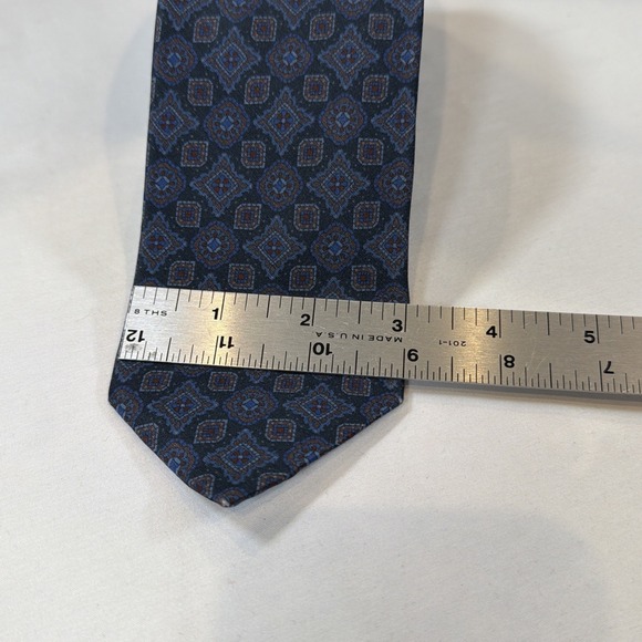 Italo Ferretti Blue Silk Geometric Medallion Mens Tie Made In Italy Designer - Picture 3 of 5
